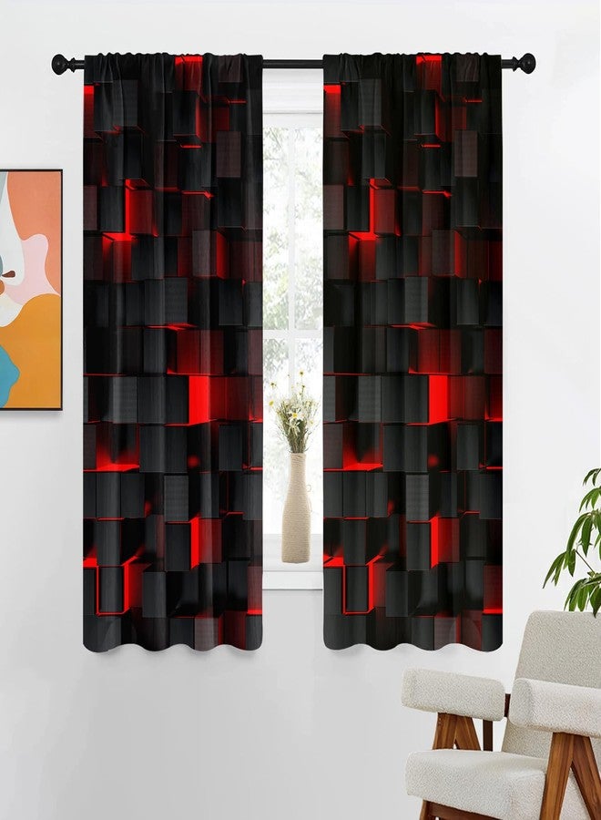 Kikiry Black and Red Curtains 42" W x 63" L Checkered Gothic Goth Dark Burgundy Plaid Abstract Modern Cool Funny Art Pattern Design Simple Living Room Bedroom Window Drapes Treatment Fabric 1 Pair - Image 1